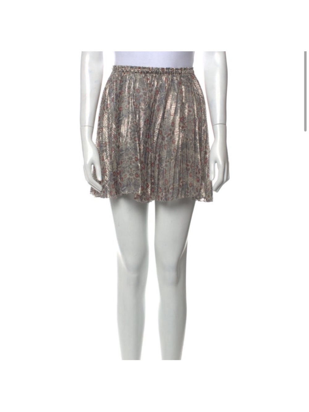 Isabel Marant Pleated Floral Metallic Mini Skirt - Silver Pink